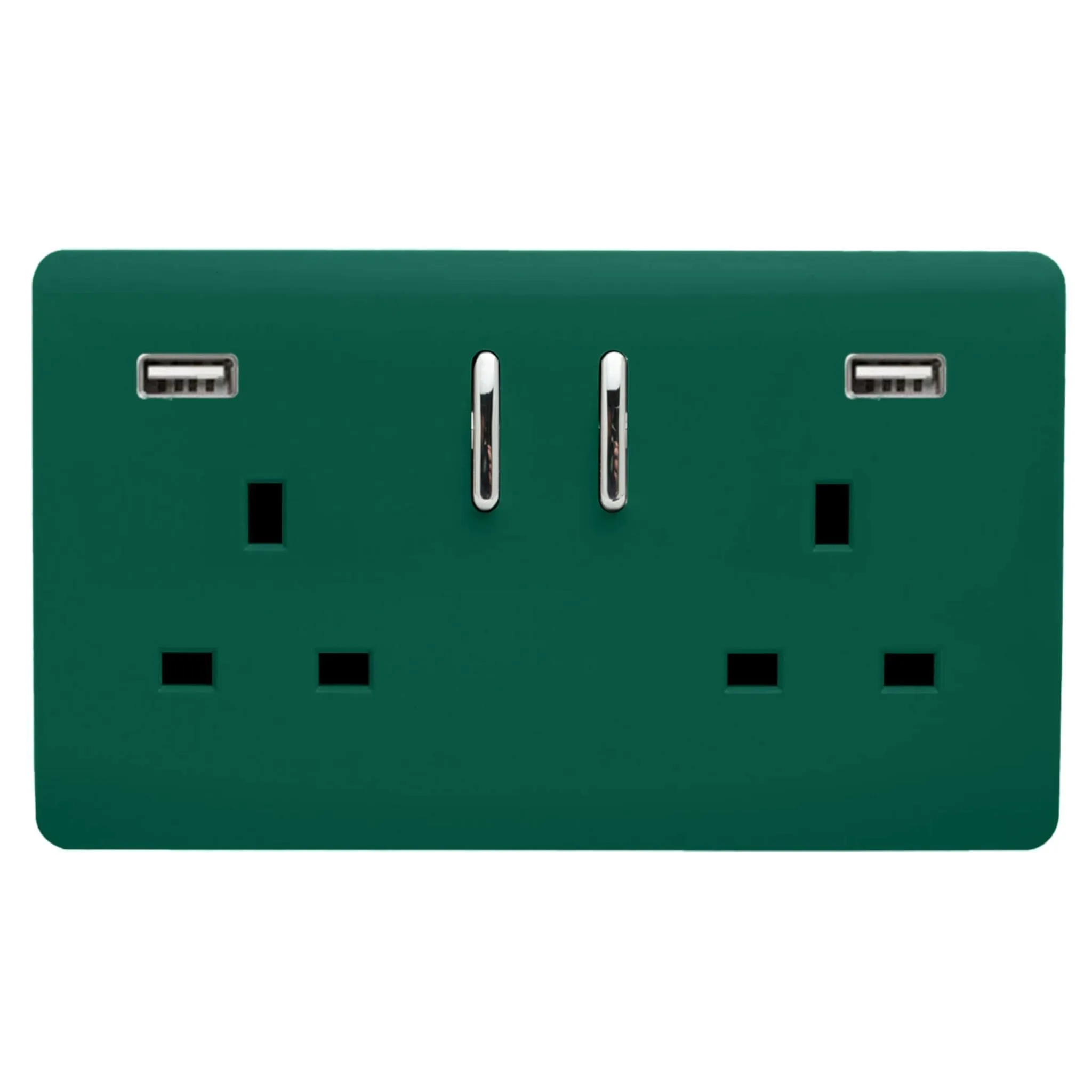 2 Gang 13Amp Short S/W Double Socket With 2x3.1Mah USB Dark Green